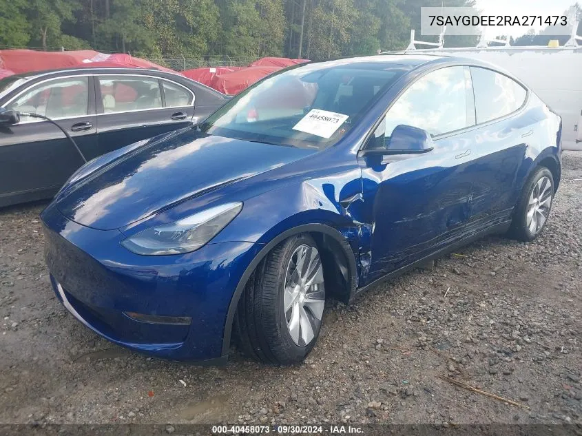 2024 Tesla Model Y Long Range Dual Motor All-Wheel Drive VIN: 7SAYGDEE2RA271473 Lot: 40458073