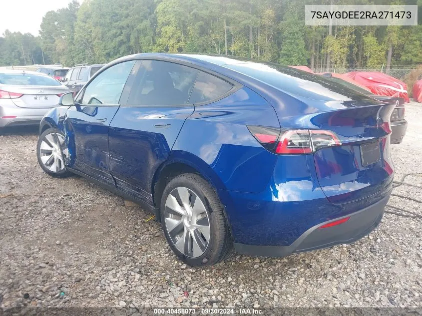 2024 Tesla Model Y Long Range Dual Motor All-Wheel Drive VIN: 7SAYGDEE2RA271473 Lot: 40458073