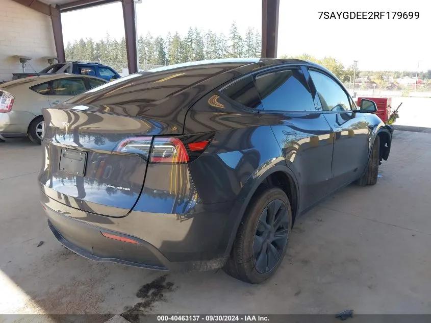 2024 Tesla Model Y VIN: 7SAYGDEE2RF179699 Lot: 40463137