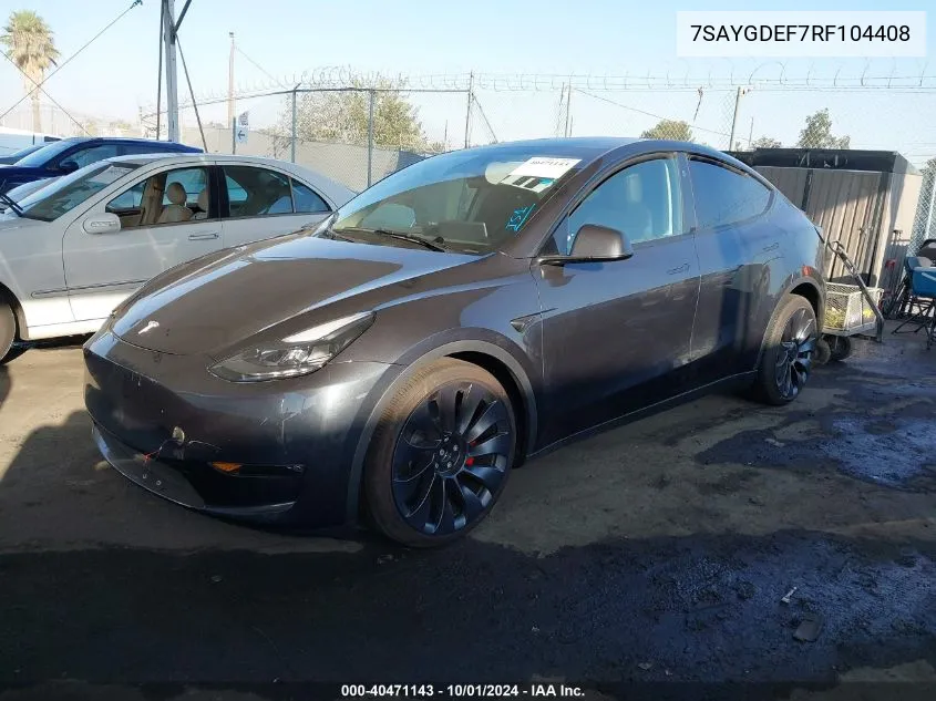 2024 Tesla Model Y VIN: 7SAYGDEF7RF104408 Lot: 40471143