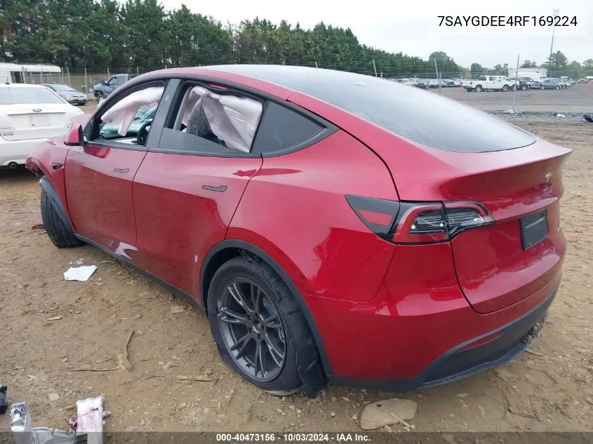 2024 Tesla Model Y Long Range Dual Motor All-Wheel Drive VIN: 7SAYGDEE4RF169224 Lot: 40473156