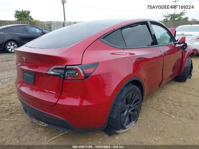 2024 Tesla Model Y Long Range Dual Motor All-Wheel Drive VIN: 7SAYGDEE4RF169224 Lot: 40473156