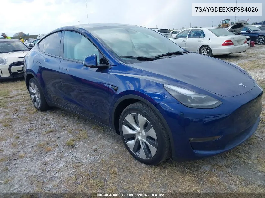 2024 Tesla Model Y Long Range Dual Motor All-Wheel Drive VIN: 7SAYGDEEXRF984026 Lot: 40494098