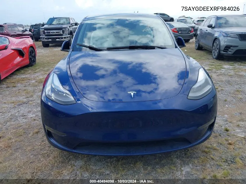 2024 Tesla Model Y Long Range Dual Motor All-Wheel Drive VIN: 7SAYGDEEXRF984026 Lot: 40494098