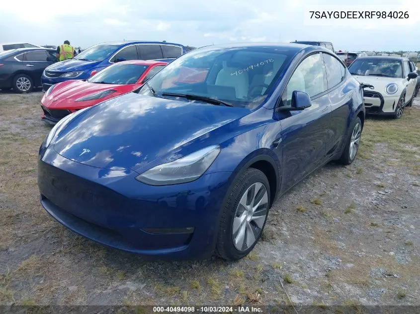 2024 Tesla Model Y Long Range Dual Motor All-Wheel Drive VIN: 7SAYGDEEXRF984026 Lot: 40494098