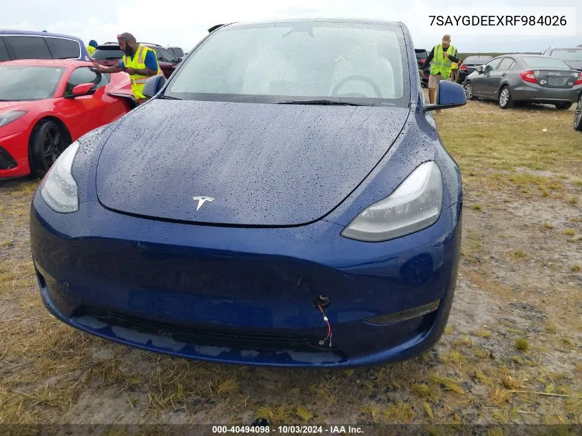 2024 Tesla Model Y Long Range Dual Motor All-Wheel Drive VIN: 7SAYGDEEXRF984026 Lot: 40494098