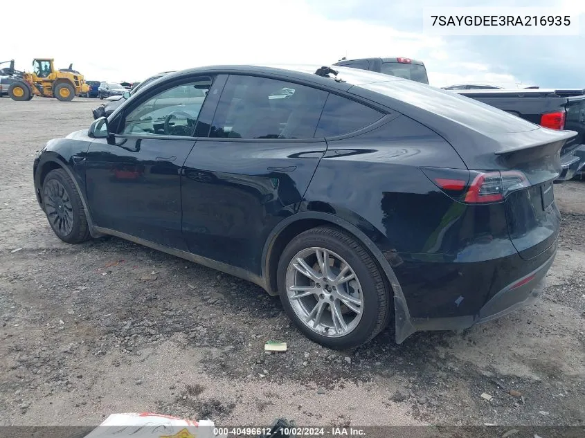 2024 Tesla Model Y Long Range Dual Motor All-Wheel Drive VIN: 7SAYGDEE3RA216935 Lot: 40496612