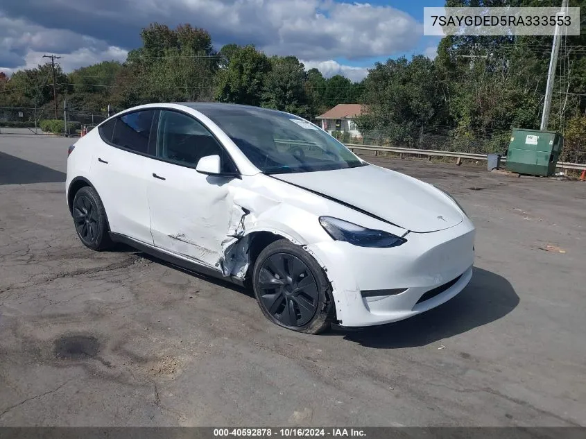 2024 Tesla Model Y Long Range Dual Motor All-Wheel Drive/Rwd VIN: 7SAYGDED5RA333553 Lot: 40809117