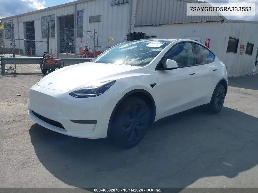 2024 Tesla Model Y Long Range Dual Motor All-Wheel Drive/Rwd VIN: 7SAYGDED5RA333553 Lot: 40809117