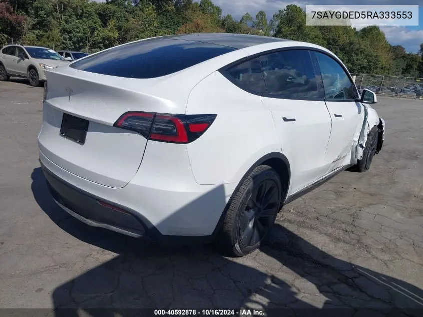 2024 Tesla Model Y Long Range Dual Motor All-Wheel Drive/Rwd VIN: 7SAYGDED5RA333553 Lot: 40809117