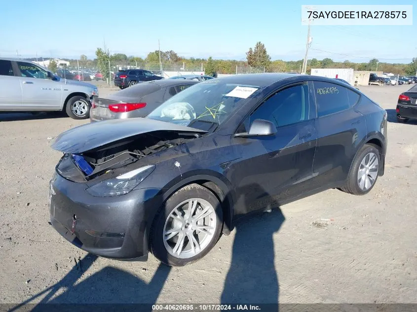 2024 Tesla Model Y Long Range Dual Motor All-Wheel Drive VIN: 7SAYGDEE1RA278575 Lot: 40620695