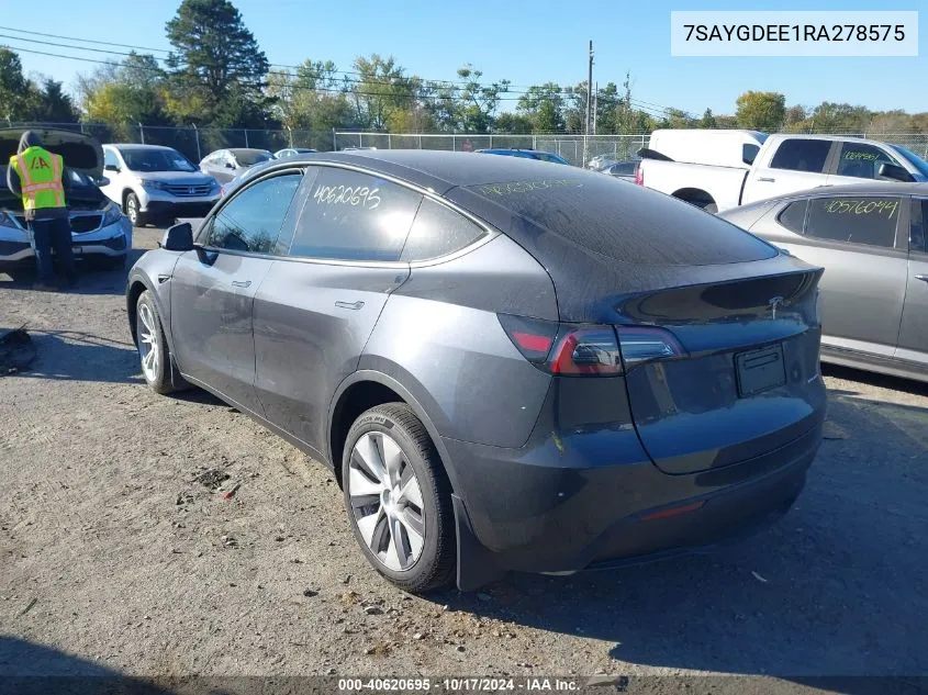 2024 Tesla Model Y Long Range Dual Motor All-Wheel Drive VIN: 7SAYGDEE1RA278575 Lot: 40620695