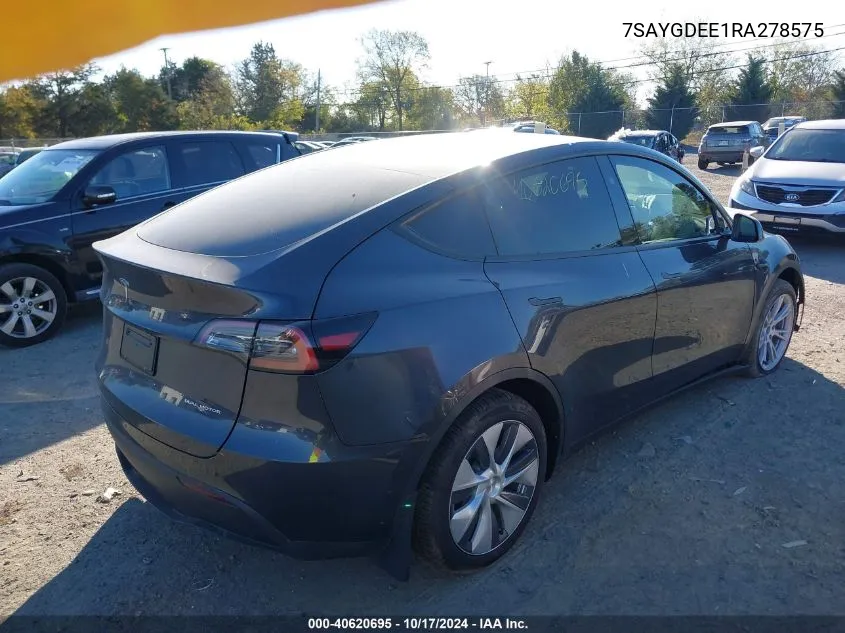 2024 Tesla Model Y Long Range Dual Motor All-Wheel Drive VIN: 7SAYGDEE1RA278575 Lot: 40620695