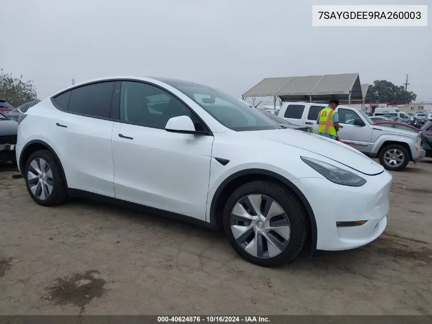 2024 Tesla Model Y Long Range Dual Motor All-Wheel Drive VIN: 7SAYGDEE9RA260003 Lot: 40624876