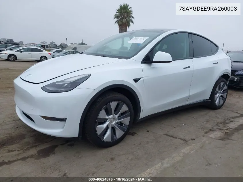 2024 Tesla Model Y Long Range Dual Motor All-Wheel Drive VIN: 7SAYGDEE9RA260003 Lot: 40624876