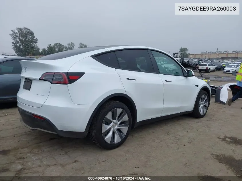 2024 Tesla Model Y Long Range Dual Motor All-Wheel Drive VIN: 7SAYGDEE9RA260003 Lot: 40624876