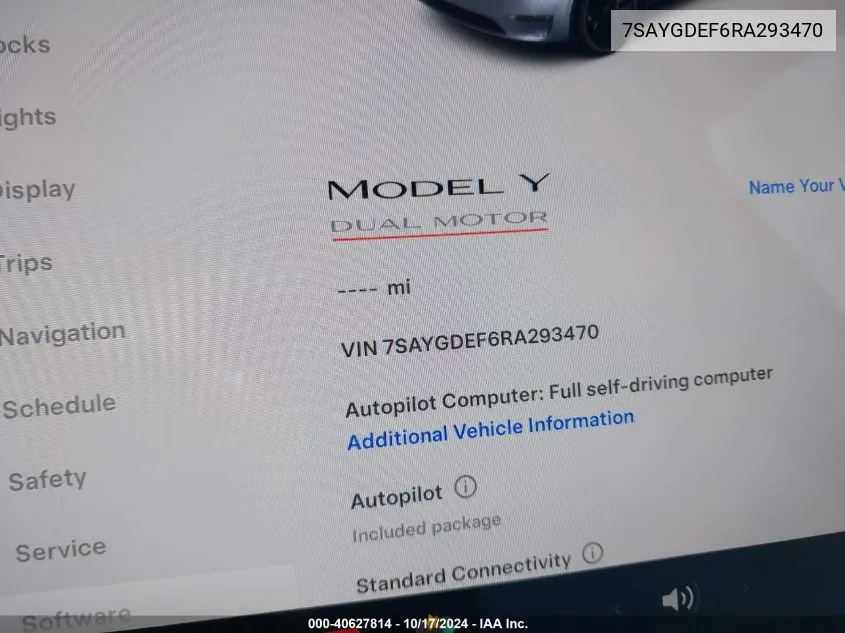 2024 Tesla Model Y Performance Dual Motor All-Wheel Drive VIN: 7SAYGDEF6RA293470 Lot: 40627814