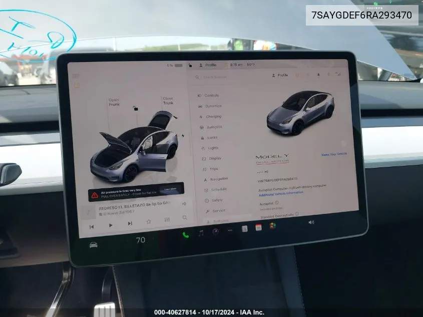 2024 Tesla Model Y Performance Dual Motor All-Wheel Drive VIN: 7SAYGDEF6RA293470 Lot: 40627814