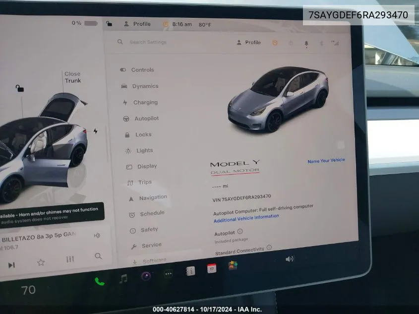 2024 Tesla Model Y Performance Dual Motor All-Wheel Drive VIN: 7SAYGDEF6RA293470 Lot: 40627814