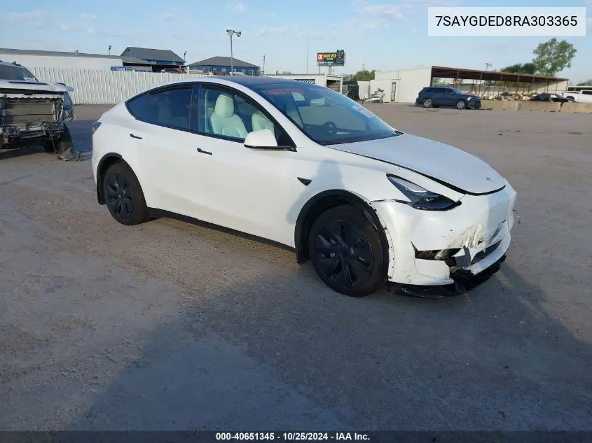 2024 Tesla Model Y Long Range Dual Motor All-Wheel Drive/Rwd VIN: 7SAYGDED8RA303365 Lot: 40651345