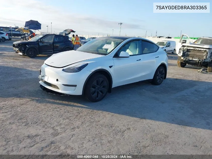 2024 Tesla Model Y Long Range Dual Motor All-Wheel Drive/Rwd VIN: 7SAYGDED8RA303365 Lot: 40651345