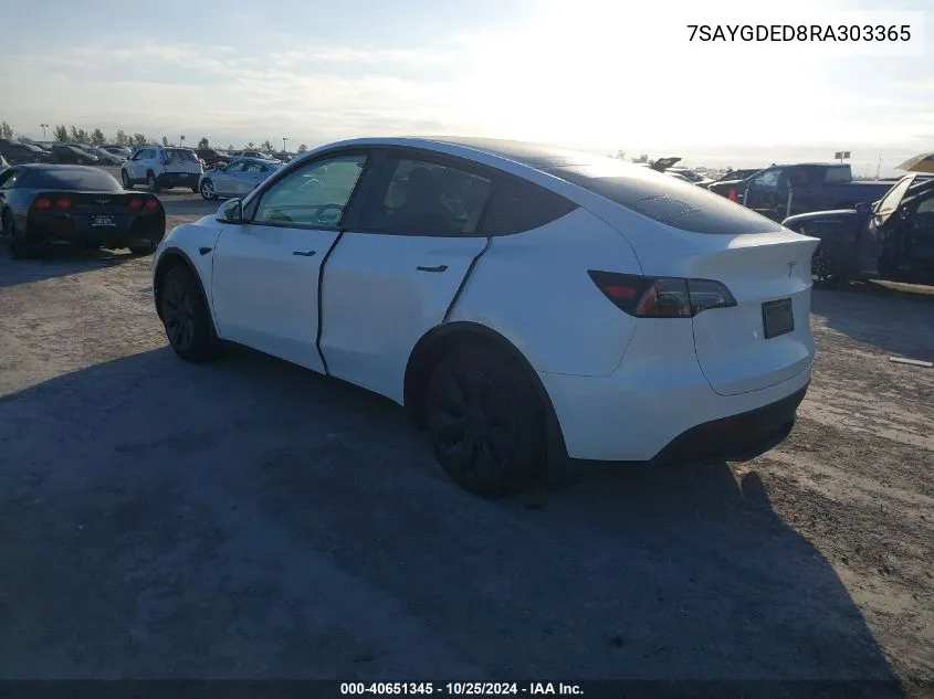 2024 Tesla Model Y Long Range Dual Motor All-Wheel Drive/Rwd VIN: 7SAYGDED8RA303365 Lot: 40651345