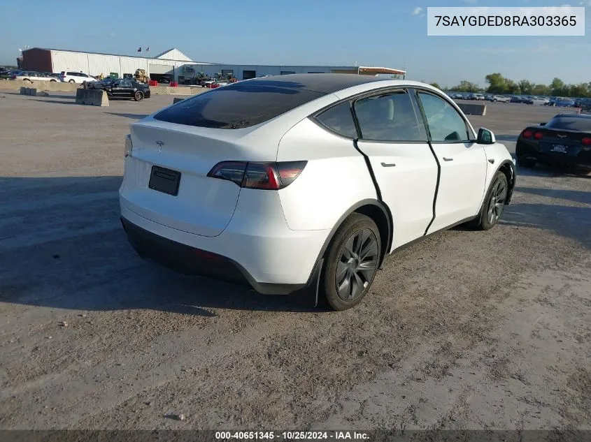 2024 Tesla Model Y Long Range Dual Motor All-Wheel Drive/Rwd VIN: 7SAYGDED8RA303365 Lot: 40651345