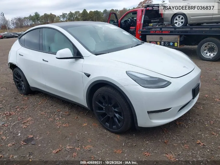 2024 Tesla Model Y Long Range Dual Motor All-Wheel Drive VIN: 7SAYGDEE8RF036837 Lot: 40689031