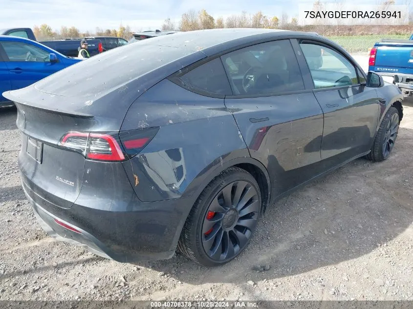 2024 Tesla Model Y Performance Dual Motor All-Wheel Drive VIN: 7SAYGDEF0RA265941 Lot: 40708378