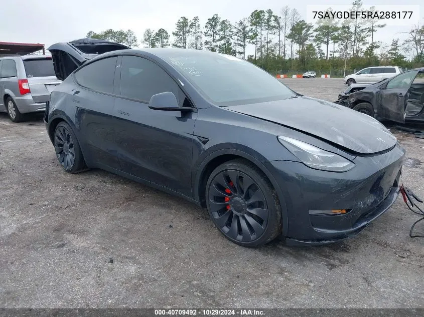 2024 Tesla Model Y Performance Dual Motor All-Wheel Drive VIN: 7SAYGDEF5RA288177 Lot: 40709492