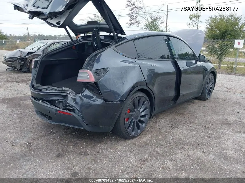 2024 Tesla Model Y Performance Dual Motor All-Wheel Drive VIN: 7SAYGDEF5RA288177 Lot: 40709492