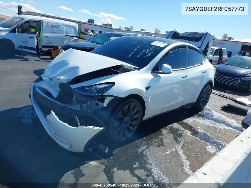 2024 Tesla Model Y Performance Dual Motor All-Wheel Drive VIN: 7SAYGDEF2RF057773 Lot: 40730540