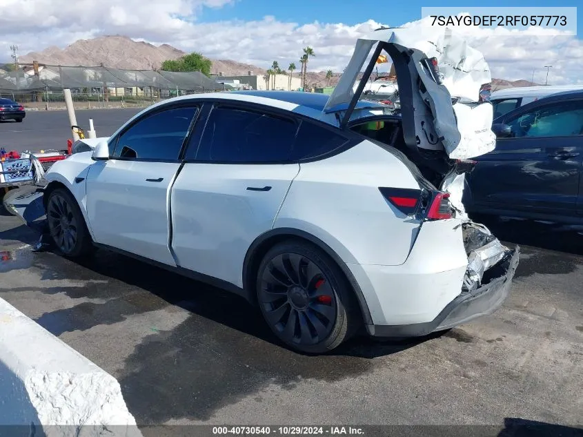 2024 Tesla Model Y Performance Dual Motor All-Wheel Drive VIN: 7SAYGDEF2RF057773 Lot: 40730540