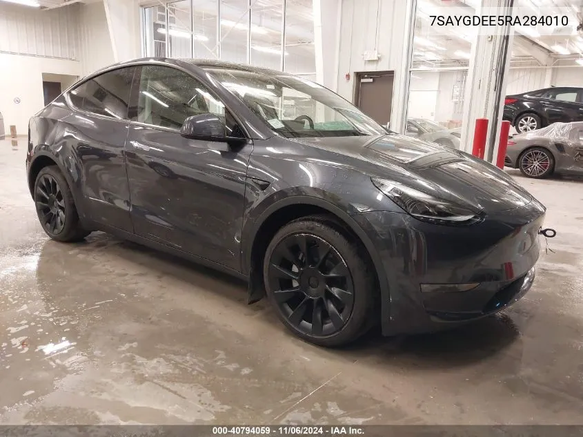 2024 Tesla Model Y Long Range Dual Motor All-Wheel Drive VIN: 7SAYGDEE5RA284010 Lot: 40794059