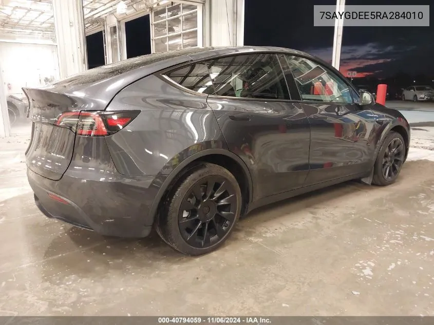 2024 Tesla Model Y Long Range Dual Motor All-Wheel Drive VIN: 7SAYGDEE5RA284010 Lot: 40794059