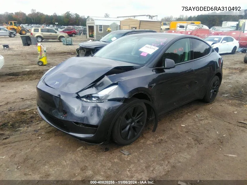 7SAYGDED6RA310492 2024 Tesla Model Y Long Range Dual Motor All-Wheel Drive/Rwd