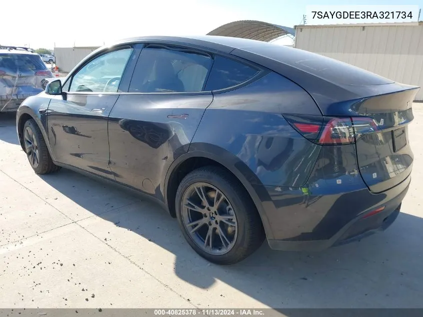 2024 Tesla Model Y Long Range Dual Motor All-Wheel Drive VIN: 7SAYGDEE3RA321734 Lot: 40825378