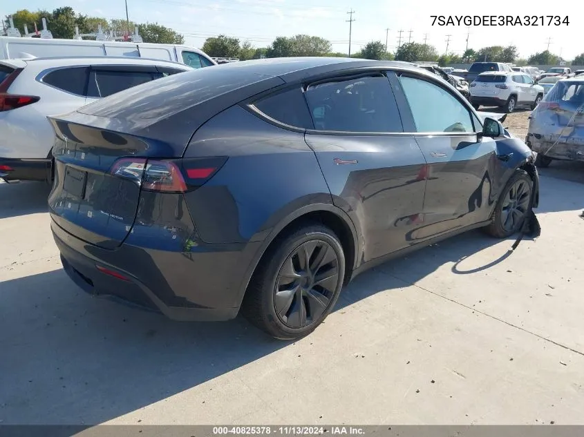 2024 Tesla Model Y Long Range Dual Motor All-Wheel Drive VIN: 7SAYGDEE3RA321734 Lot: 40825378