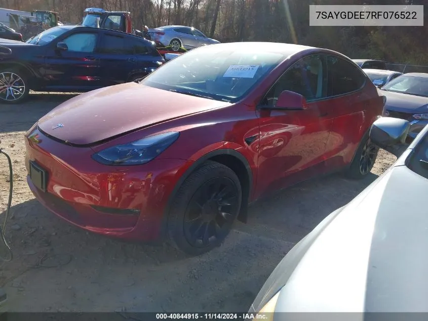 2024 Tesla Model Y Long Range Dual Motor All-Wheel Drive VIN: 7SAYGDEE7RF076522 Lot: 40844915