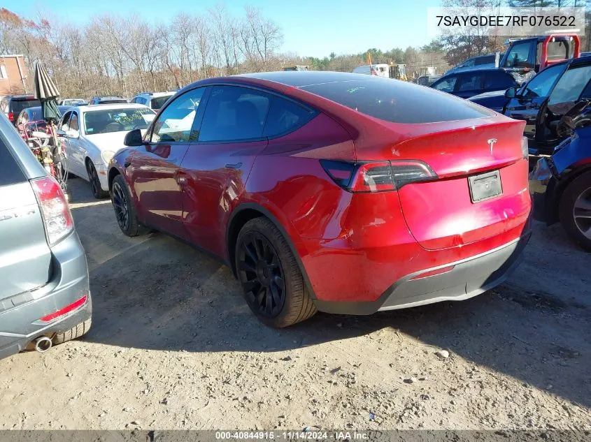 2024 Tesla Model Y Long Range Dual Motor All-Wheel Drive VIN: 7SAYGDEE7RF076522 Lot: 40844915