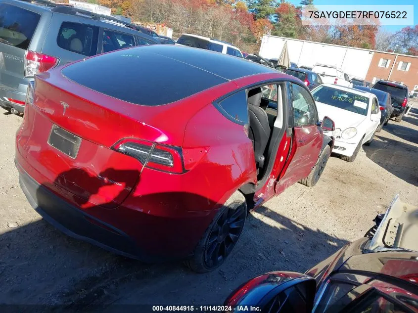 2024 Tesla Model Y Long Range Dual Motor All-Wheel Drive VIN: 7SAYGDEE7RF076522 Lot: 40844915