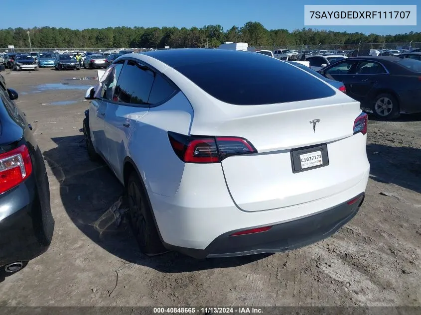 2024 Tesla Model Y Long Range Dual Motor All-Wheel Drive/Rwd VIN: 7SAYGDEDXRF111707 Lot: 40848665