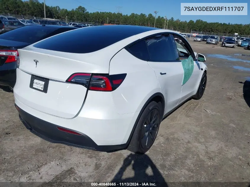 2024 Tesla Model Y Long Range Dual Motor All-Wheel Drive/Rwd VIN: 7SAYGDEDXRF111707 Lot: 40848665