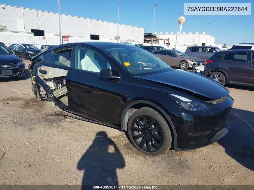 2024 Tesla Model Y Long Range Dual Motor All-Wheel Drive VIN: 7SAYGDEE8RA222844 Lot: 40853611