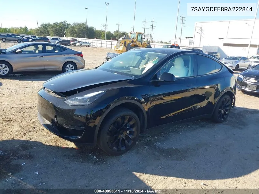 2024 Tesla Model Y Long Range Dual Motor All-Wheel Drive VIN: 7SAYGDEE8RA222844 Lot: 40853611