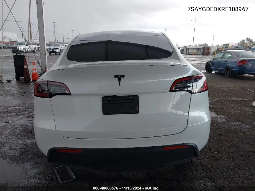 2024 Tesla Model Y Long Range Dual Motor All-Wheel Drive/Rwd VIN: 7SAYGDEDXRF108967 Lot: 40868576