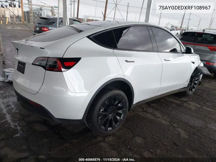 2024 Tesla Model Y Long Range Dual Motor All-Wheel Drive/Rwd VIN: 7SAYGDEDXRF108967 Lot: 40868576