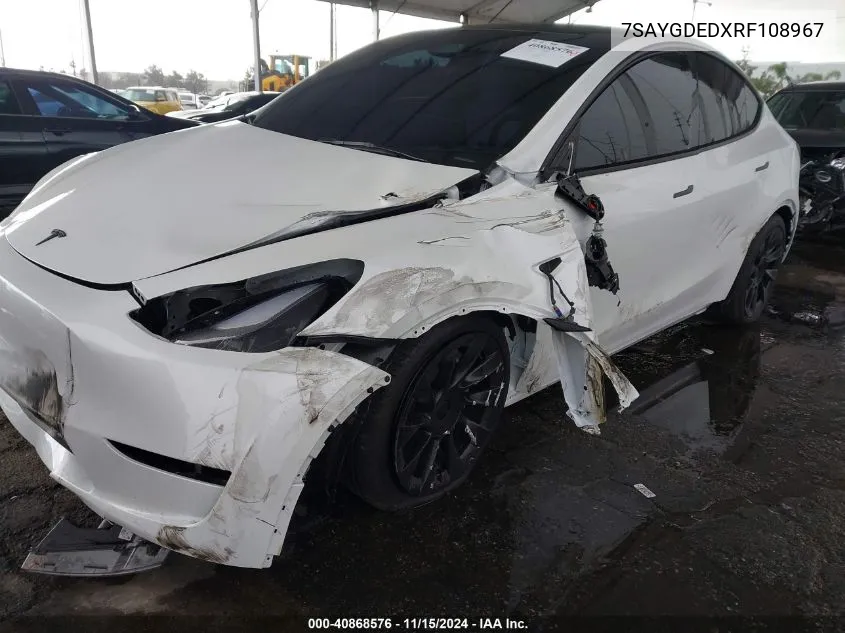 2024 Tesla Model Y Long Range Dual Motor All-Wheel Drive/Rwd VIN: 7SAYGDEDXRF108967 Lot: 40868576