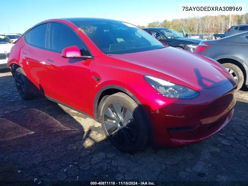 2024 Tesla Model Y Long Range Dual Motor All-Wheel Drive/Rwd VIN: 7SAYGDEDXRA308969 Lot: 40871118