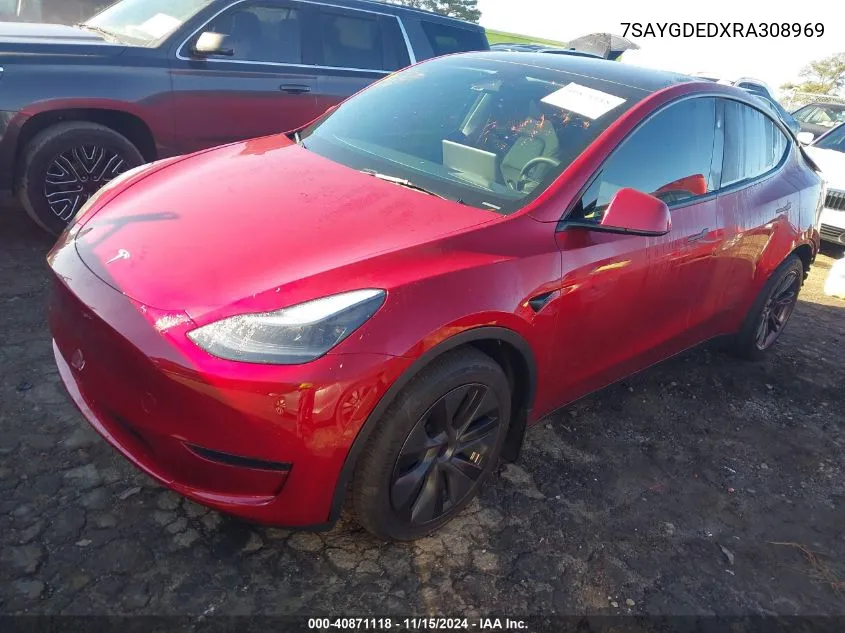 2024 Tesla Model Y Long Range Dual Motor All-Wheel Drive/Rwd VIN: 7SAYGDEDXRA308969 Lot: 40871118